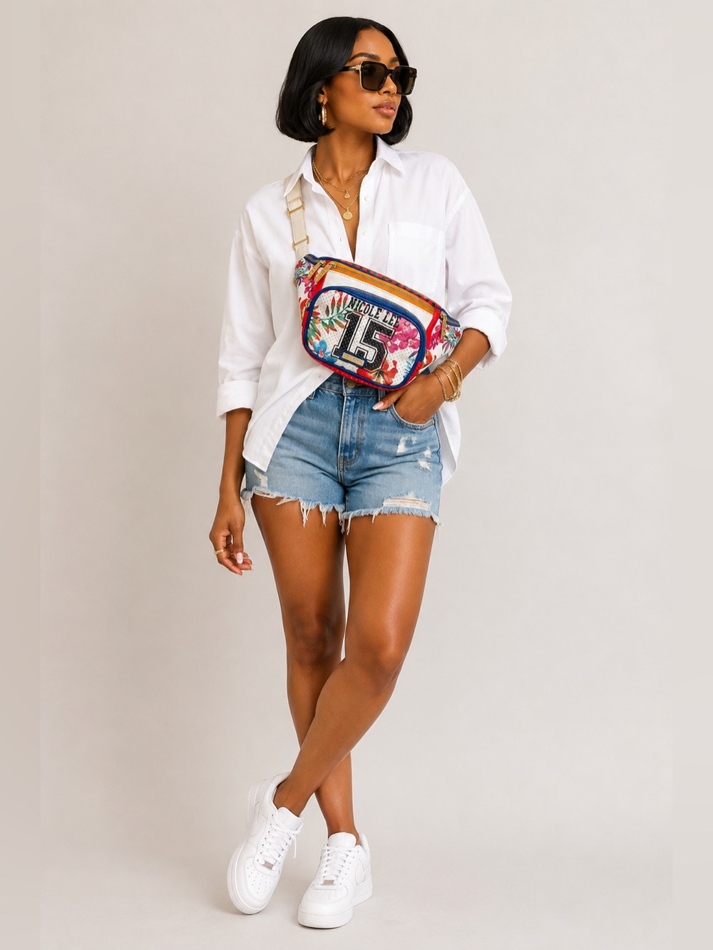 🌸Nicole Lee Floral Fanny Pack Belt Bag | Multicolor Logo Print🌸
